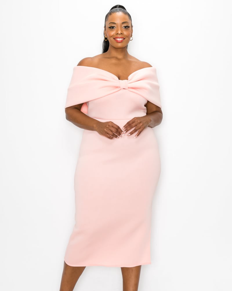 Plus Size Zariah Ribbon Detail Midi Dress | Pink